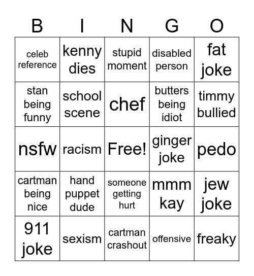 south park bingo Card