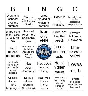 Bayard Bingo Card