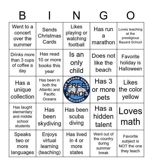Bayard Bingo Card