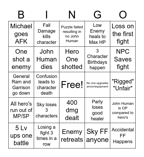 my dnd w friends Bingo Card