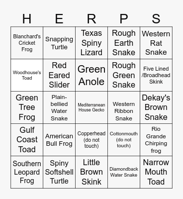 Fall 2025 Herp Bingo Card