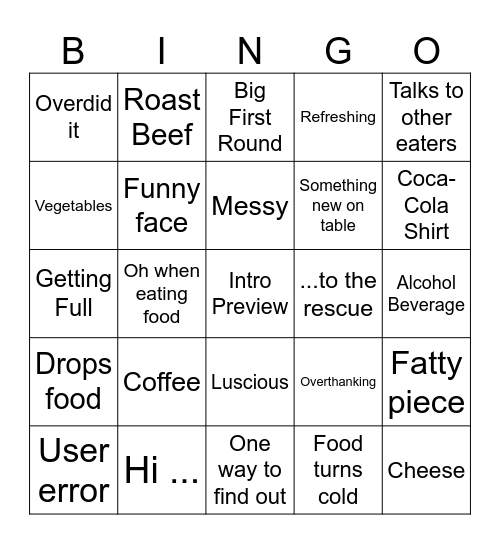 Tim Lee Food 2 Bingo Card