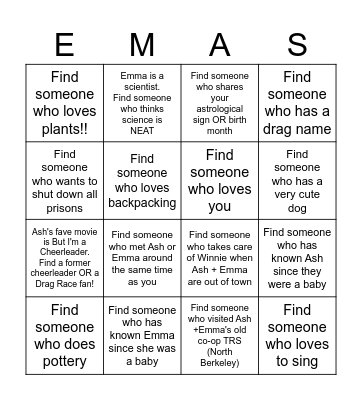 Ash and Emma CeLOVEbration mixer bingo! Bingo Card