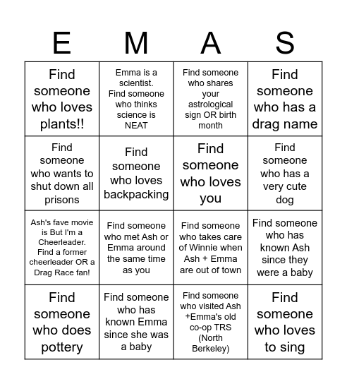 Ash and Emma CeLOVEbration mixer bingo! Bingo Card