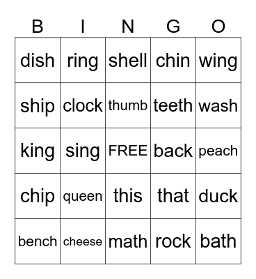 Phonics Bingo Card