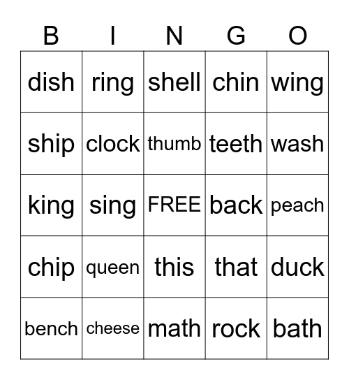 Phonics Bingo Card