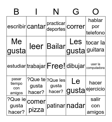 spanish Bingo Card