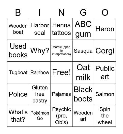 Downtown Olympia Bingo Card