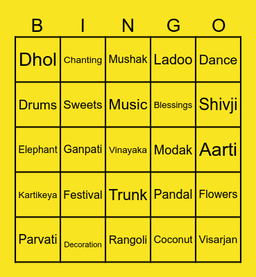 Ganesh Chaturthi Bingo Card