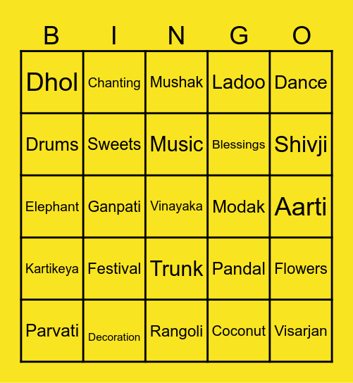Ganesh Chaturthi Bingo Card