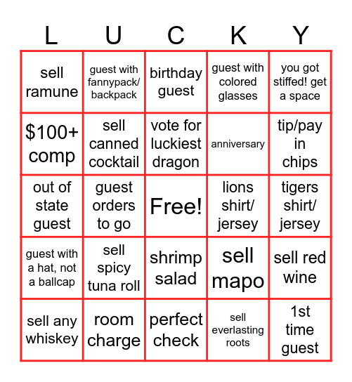 DRAGON BINGO Card
