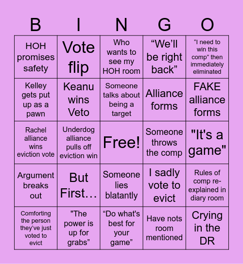 BIG BROTHER 27 Bingo Card