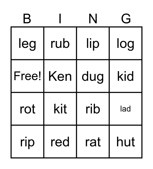Sounds Write Unit 5 (k, l, r, u) Bingo Card