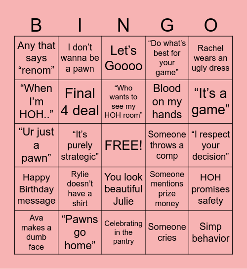 BIG BROTHER 27 Bingo Card