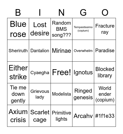 Arcaea DLC Bingo Card