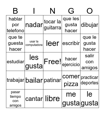 Spanish Bingo Card