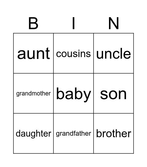 Family Bingo Card