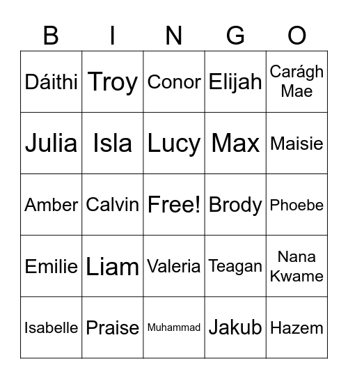3rd and 4th Class Bingo Card