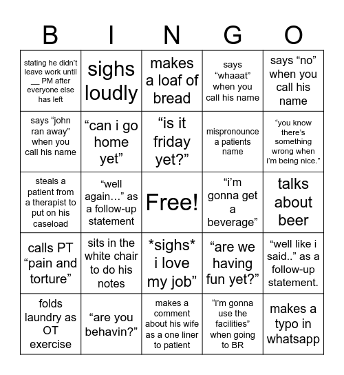 John-Isms Bingo Card