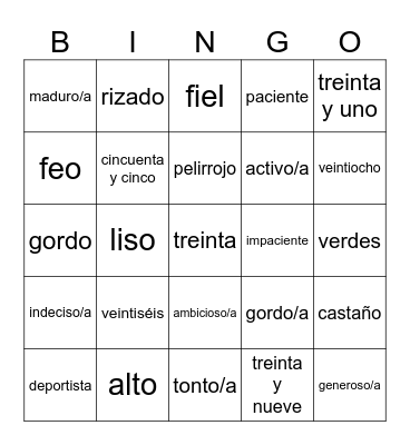 Unidad 1 - Todo sobre mí Bingo Card