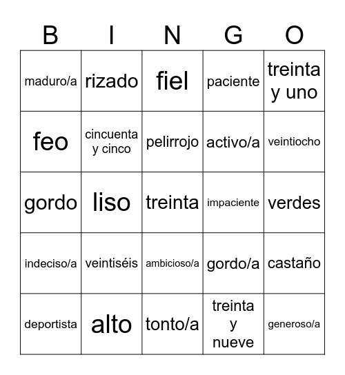 Unidad 1 - Todo sobre mí Bingo Card