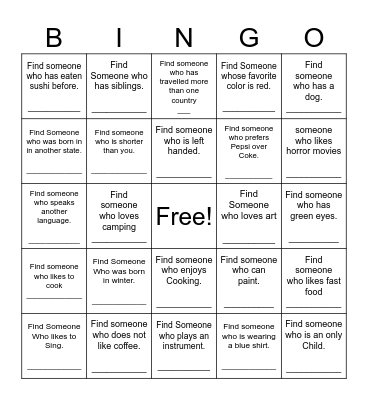 Find Someone Who Bingo Card