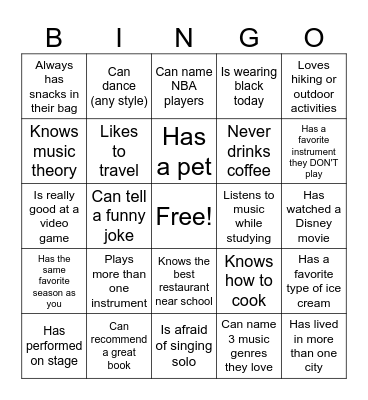 Music Explorer Bingo Card