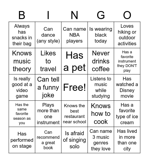 Music Explorer Bingo Card