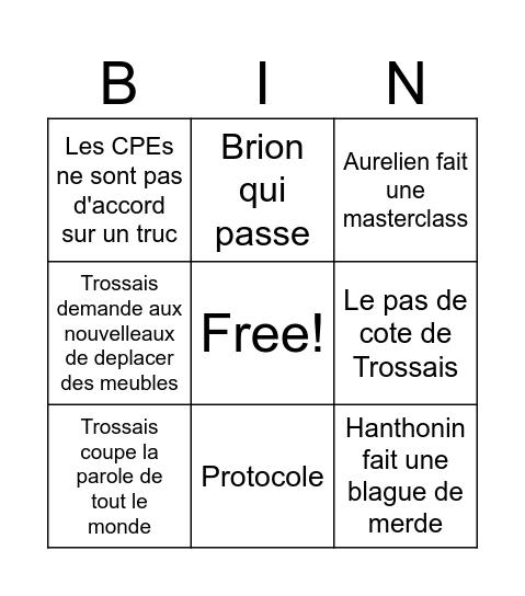 BINGO DE LA RENTREE OUAIIIS Bingo Card