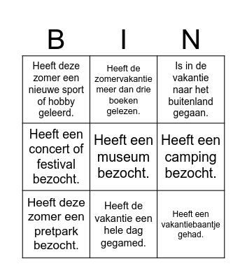 VAKANTIEBINGO Card