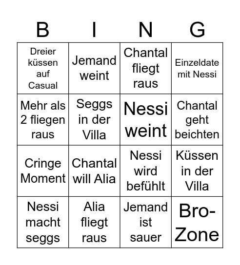 Nessi Bingo Card