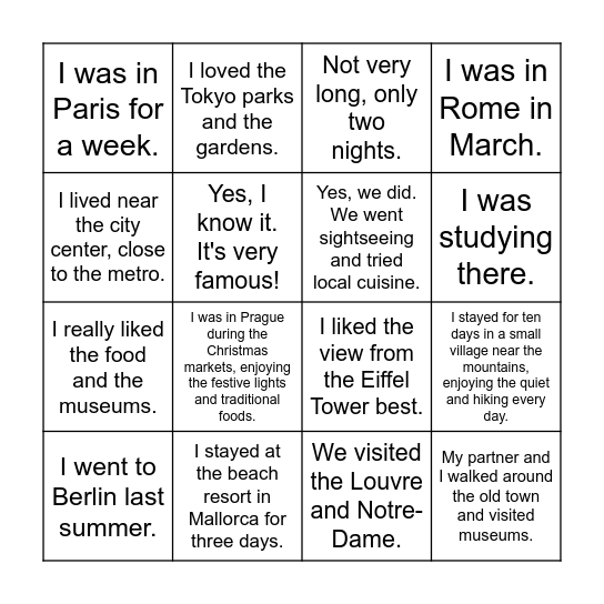 Business Partner B1 Unit 1.3 Review/ Warm-up activity Bingo Card