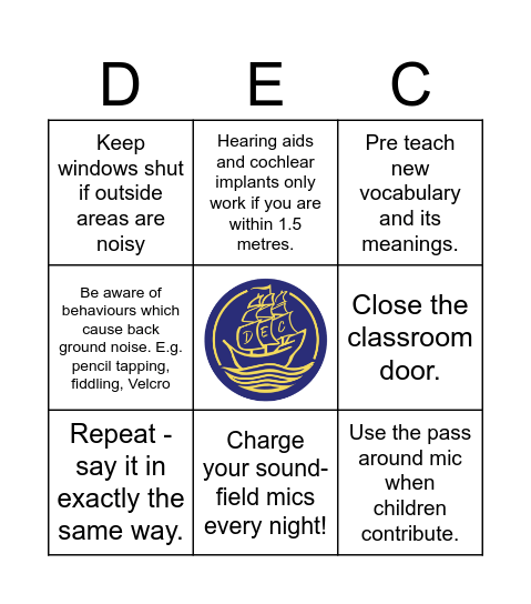 Deaf Awareness Bingo Card