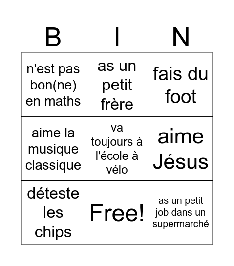 TROUVE UNE PERSONNE QUI... Bingo Card