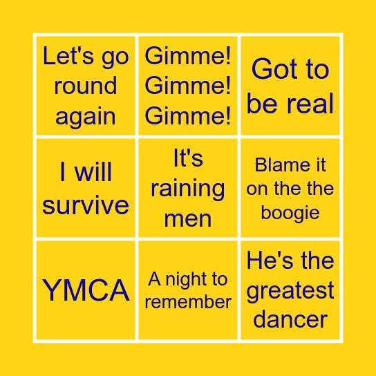 Disco Feverz Bingo Card