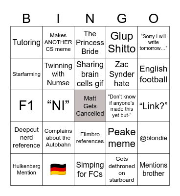 MATT Bingo Card