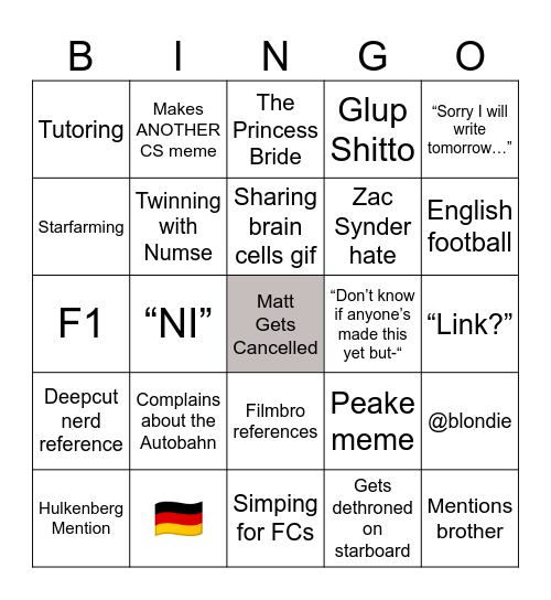 MATT Bingo Card