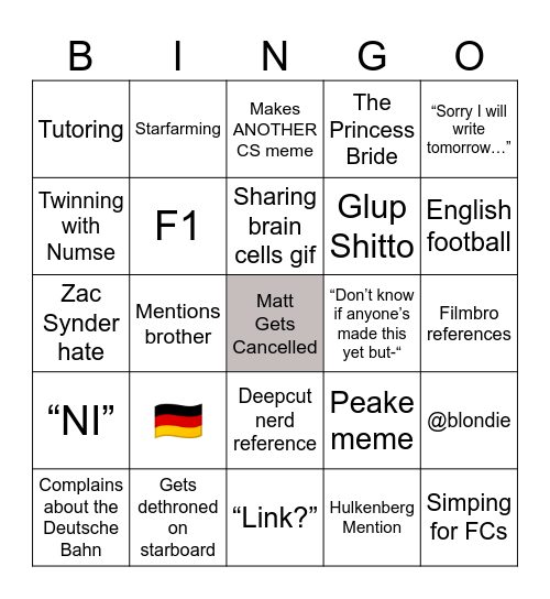 MATT Bingo Card