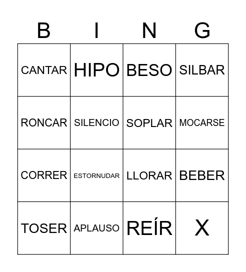 SONIDOS DEL CUERPO Bingo Card