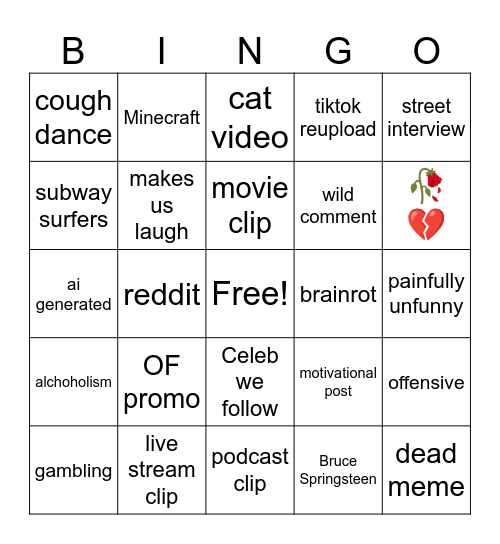 Instagram Reels Bingo Card
