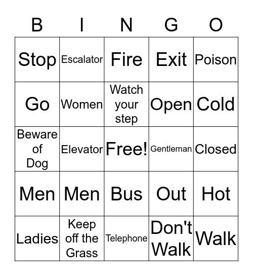 Sign Bingo Card