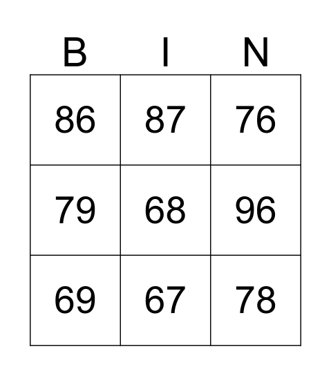 Rocking Numbers Bingo Card