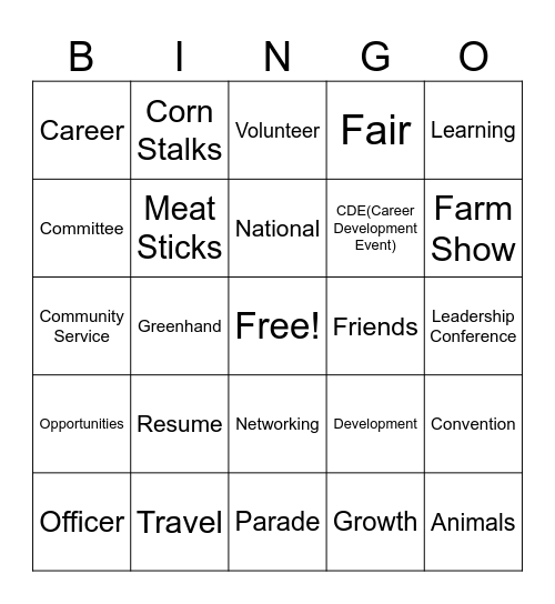 Grand Canyon FFA - Recruitment Bingo Card