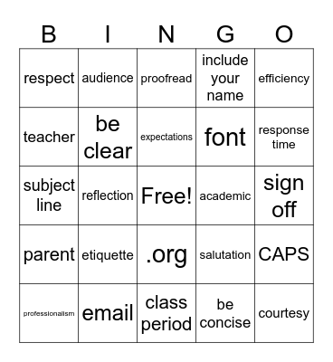 Email Etiquette 101 BINGO Card