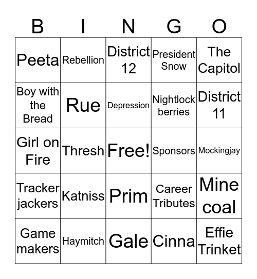 Hunger Games Bingo Card