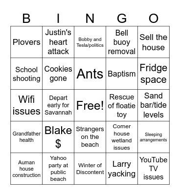 Beach '25 Bingo Card