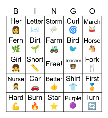 R-Controlled Vowels Bingo Card