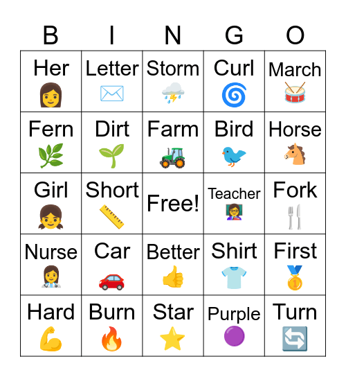 R-Controlled Vowels Bingo Card