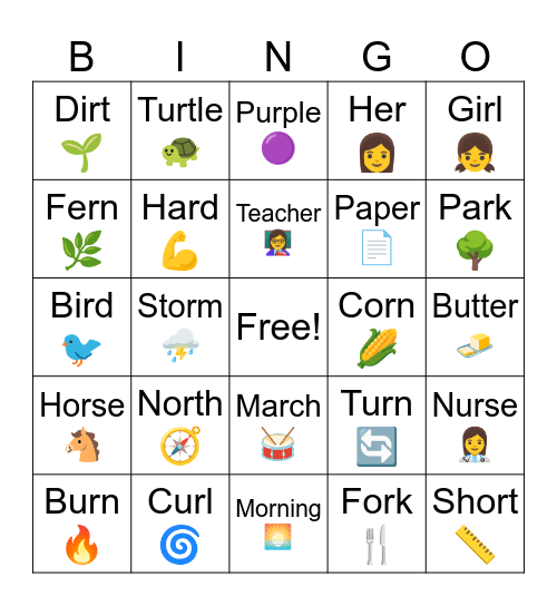 R-Controlled Vowels Bingo Card