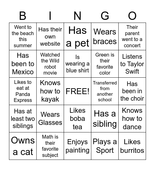 Back-to-School Bingo Card